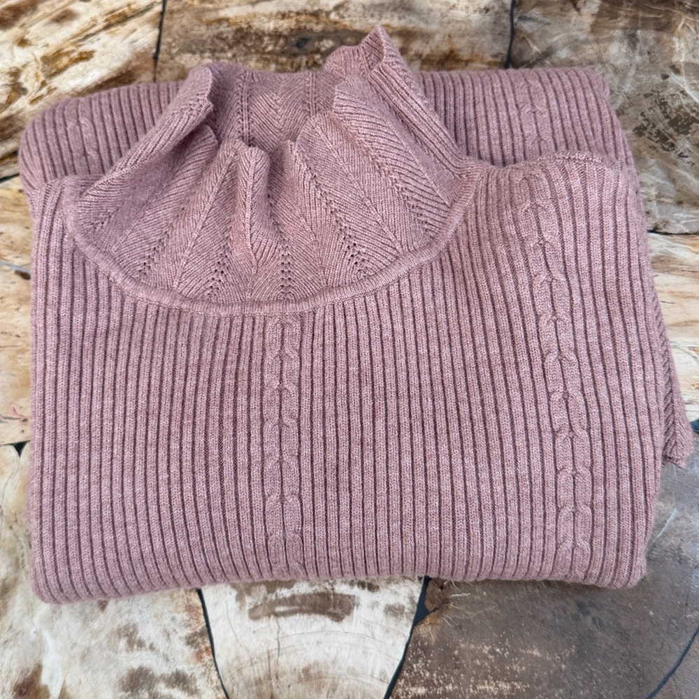 Milano Dusty Pink Ribbed Turtleneck Sweater